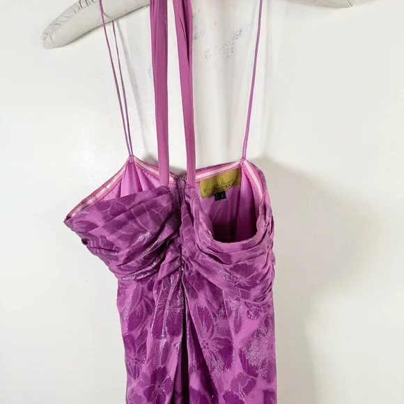 Nicole Miller Purple Metallic Floral Silk Blend Gown - Picture 4 of 10